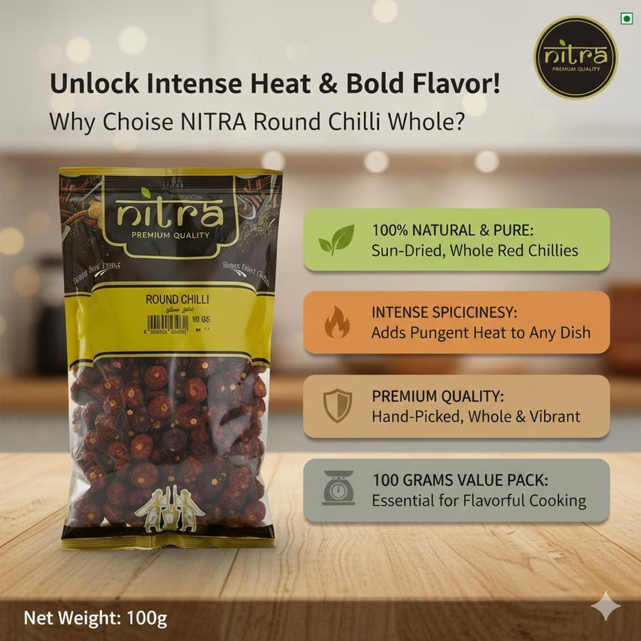 Nitra round red chilli whole 100 g pack, alternate view 3