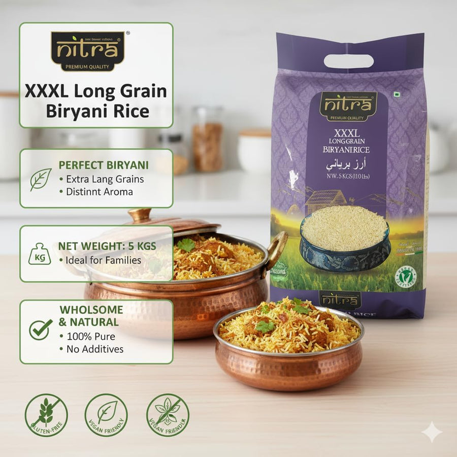 Nitra Biryani Rice long grain basmati pack, alternate view 3