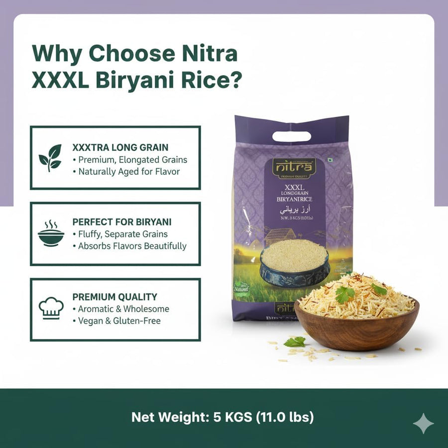 Nitra Biryani Rice long grain basmati pack, alternate view 2