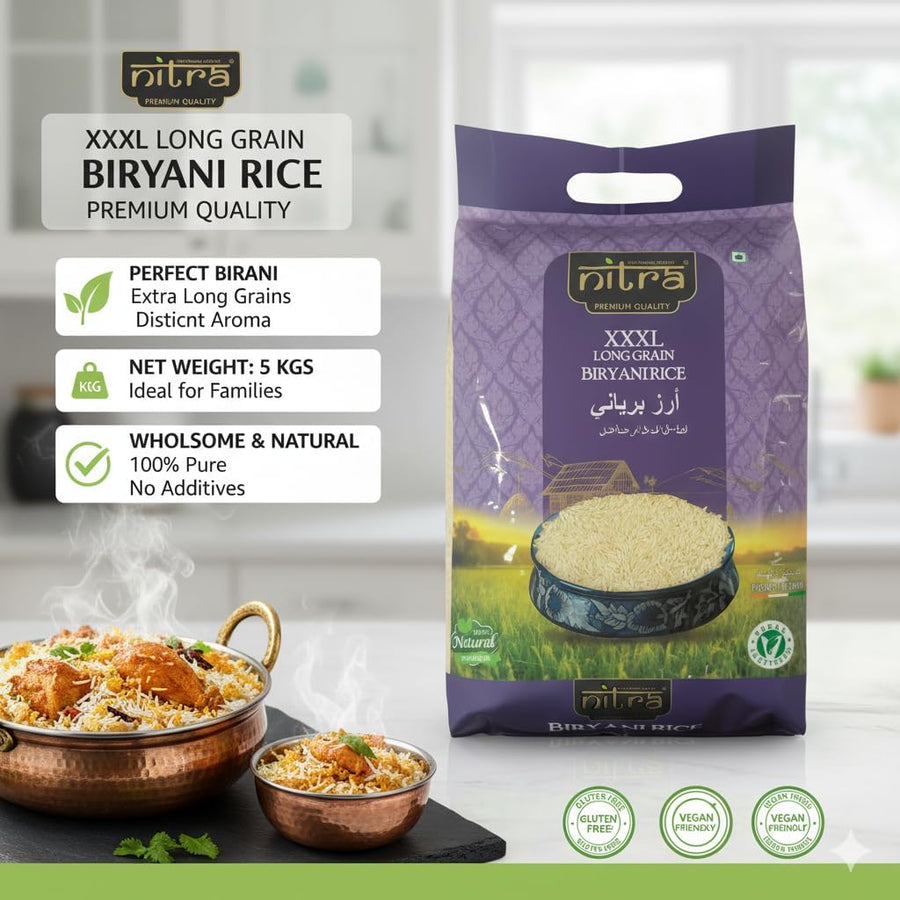 Nitra Biryani Rice long grain basmati pack, alternate view 4