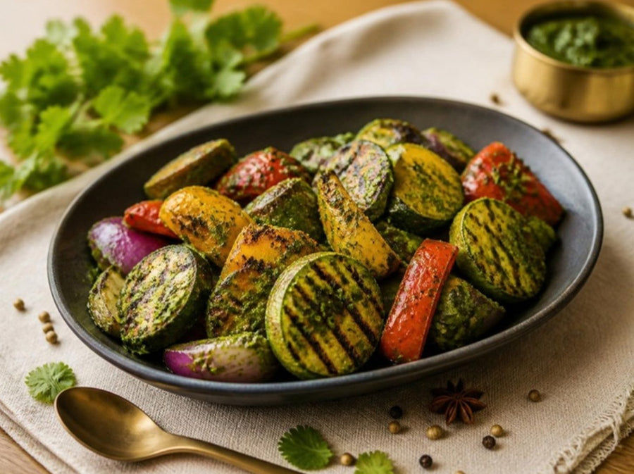 Coriander Chutney Marinated Grilled Vegetables