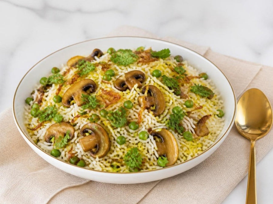 Mushroom & Green Pea Biryani